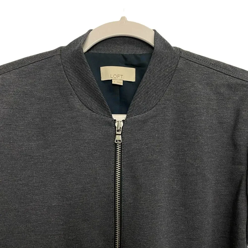 Loft Women's Small Gray Bomber Jacket Full‎ Zip Up Pockets Lined Dark Academia